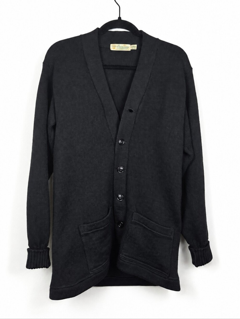 Vintage 1960s Burean Holloway Wool Varsity Cardigan Mens 42 Black Ivy Preppy